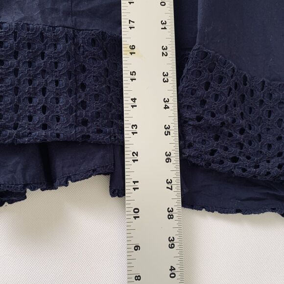 Elle Dress Women 12 Navy Blue Sleeveless Hi Low Hem Cotton Stretch Flowy Nautic - Picture 8 of 11